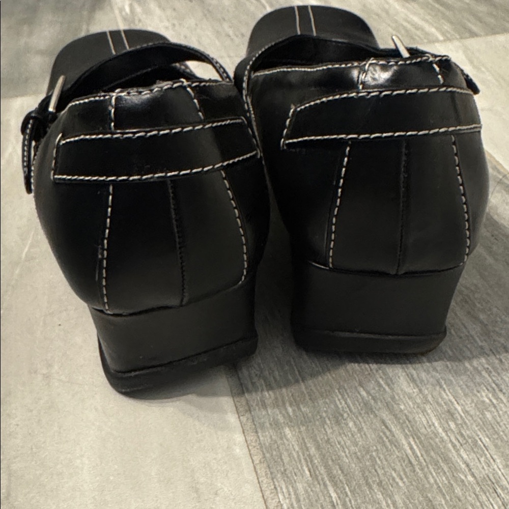 Unlisted Black Mary Jane Square-Toe Heels with White Stitching - Picture 4 of 8